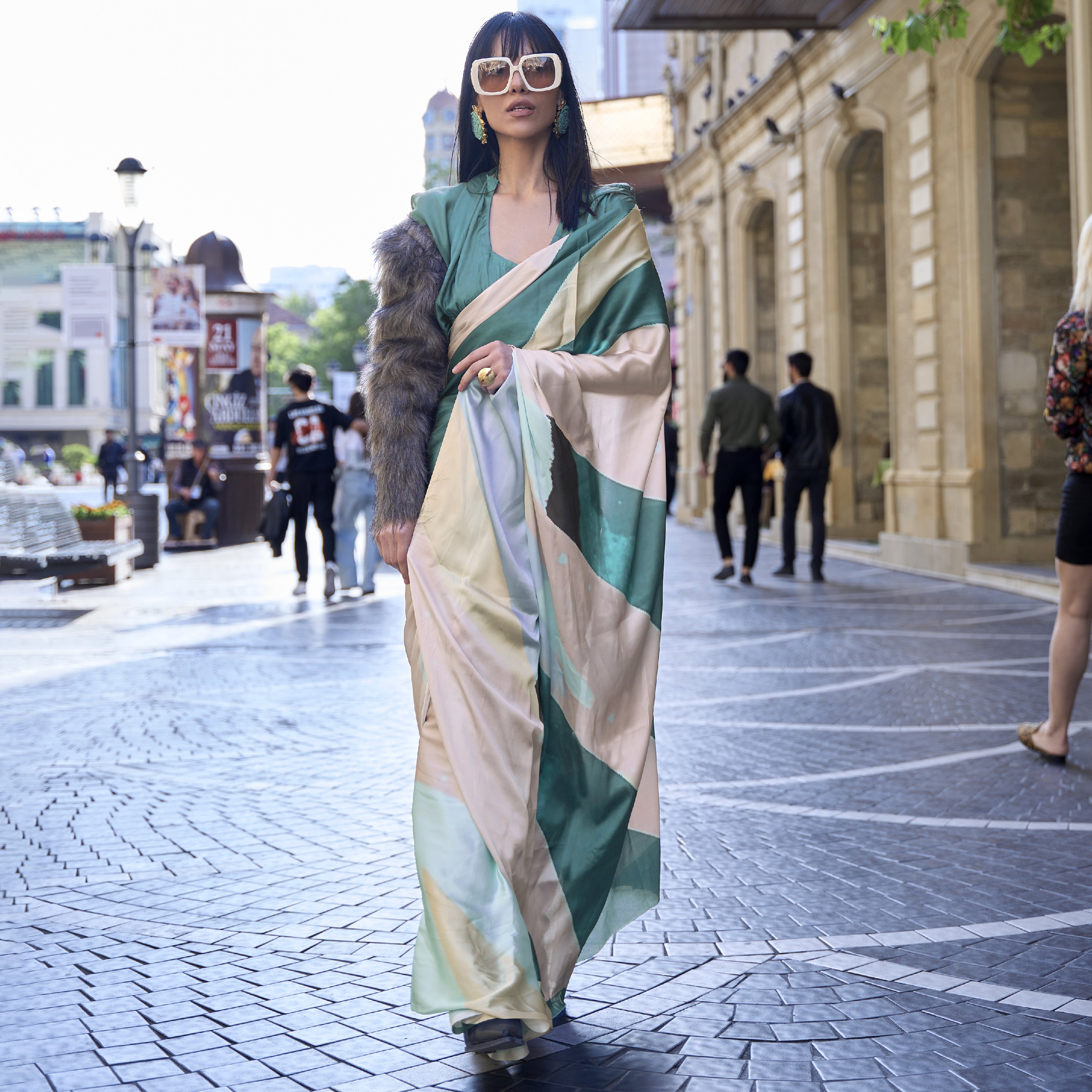 ETHNIC FUSION PRINTED SILK SAREE main image 0