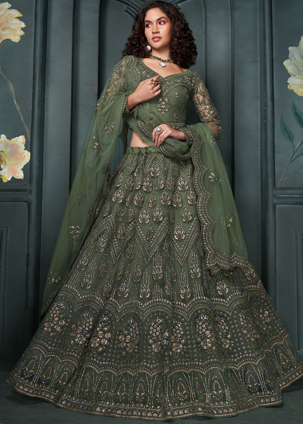 Bilbao Green Net Lehenga Choli