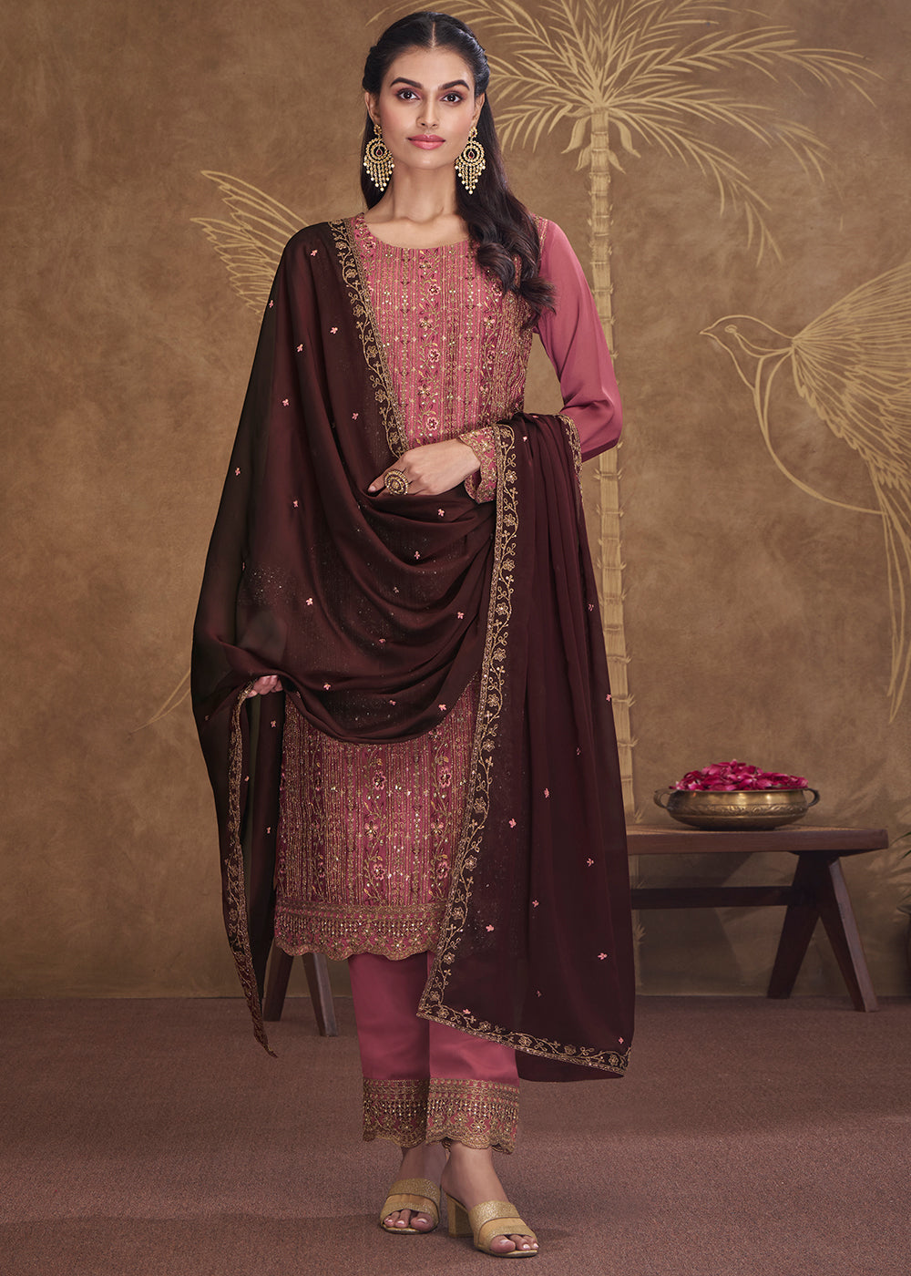 Pink Swarovski Work & Embroidered Eid Wear Salwar Suit
