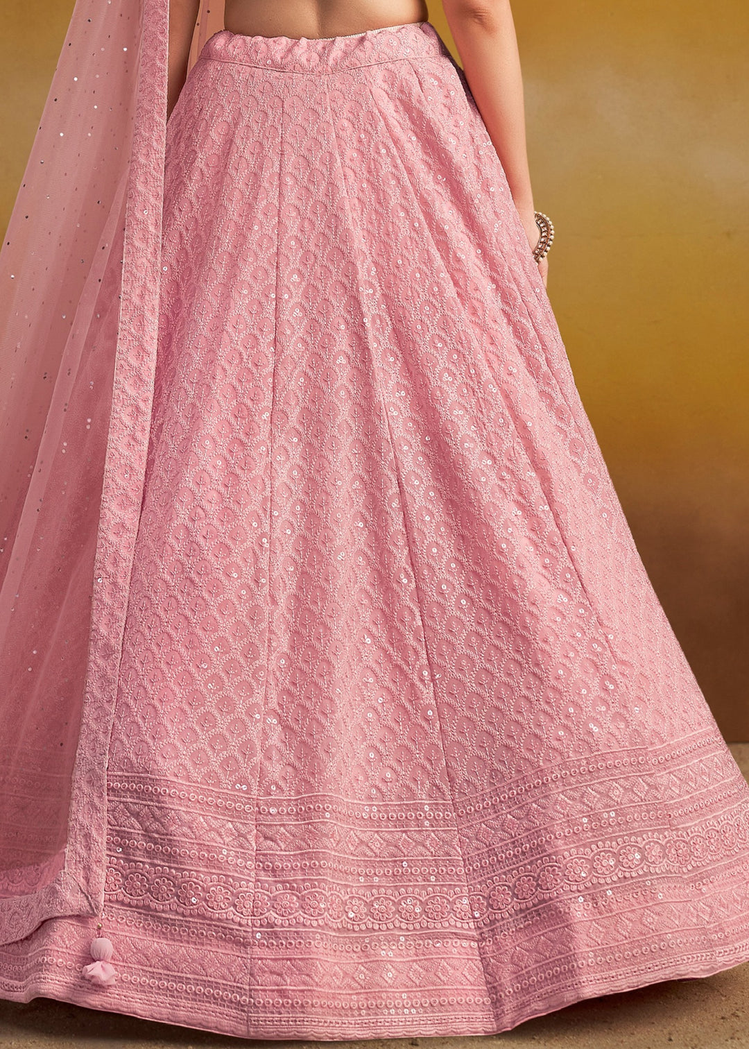 Light Pink Georgette Lehenga With Sequins and Thread Embroidered Work