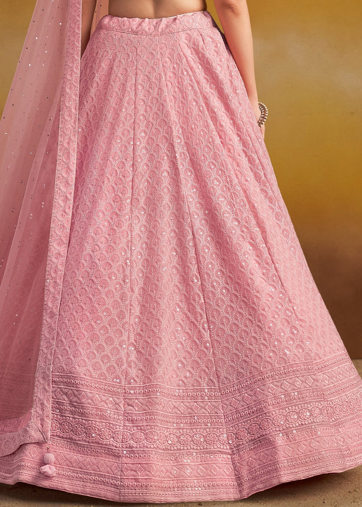 Light Pink Georgette Lehenga With Sequins and Thread Embroidered Work