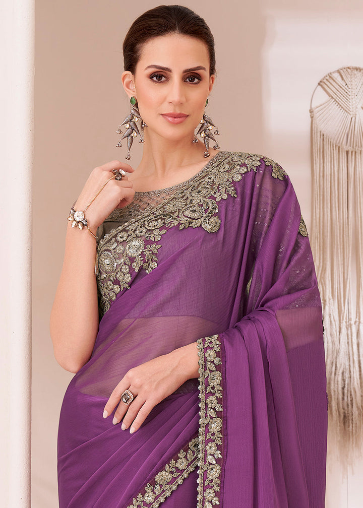 Royal Purple Designer Chiffon Saree