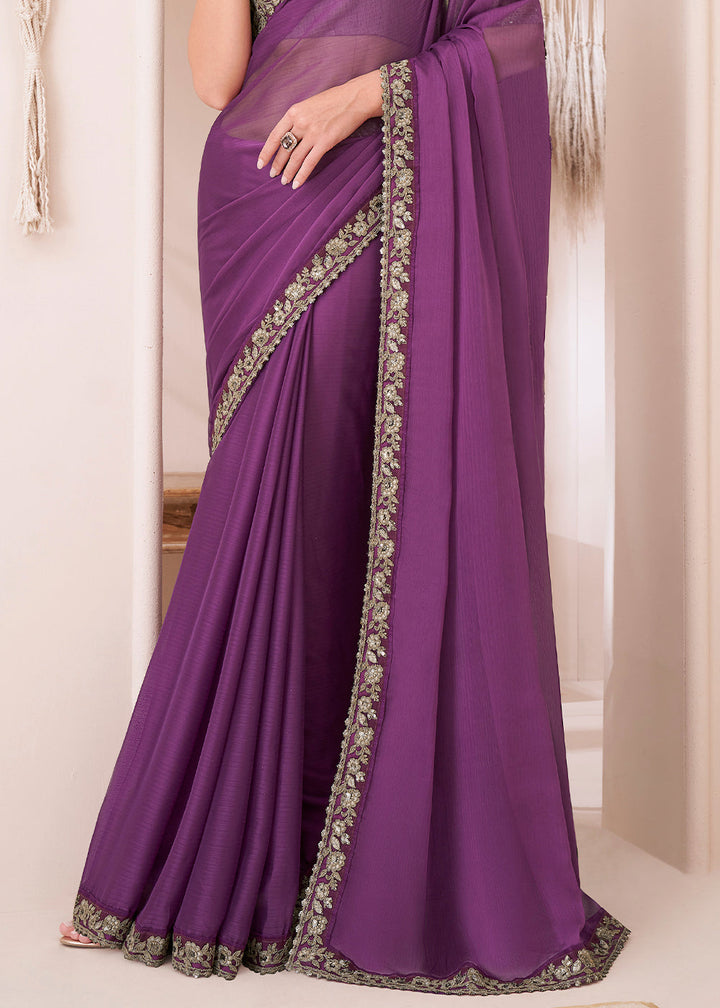 Royal Purple Designer Chiffon Saree