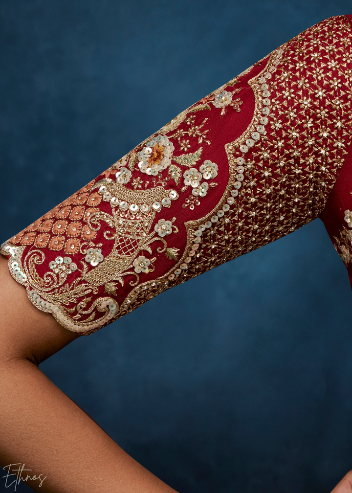 Warm Taupe Tambour Embroidered Border Tissue Saree