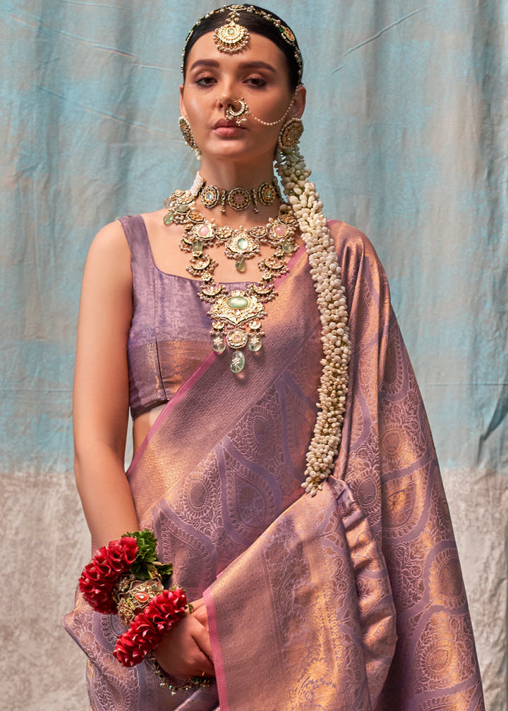 Rich Purple Kanjivaram Silk Saree with Intricate Gold Zari work