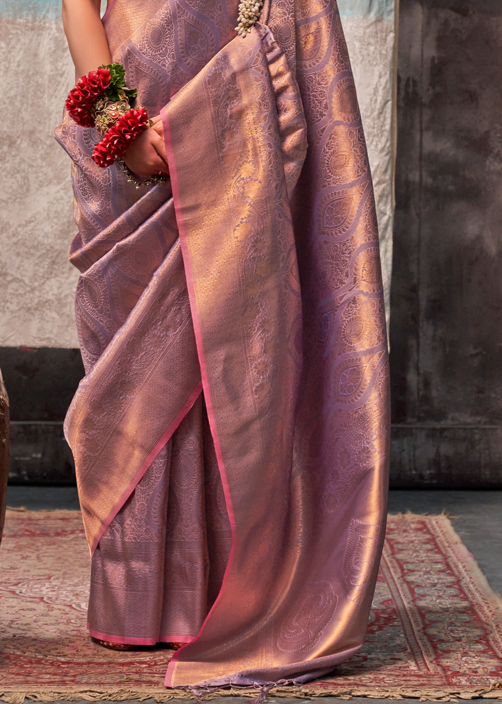 Rich Purple Kanjivaram Silk Saree with Intricate Gold Zari work