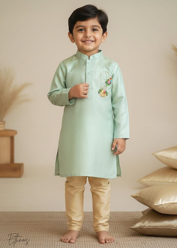 Raw Silk Pastel Green Kurta with Pajama