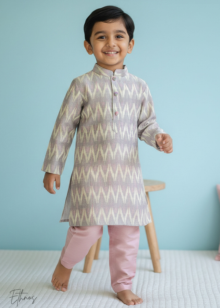 Raw Silk Lilac Ikat Kurta with Pajama