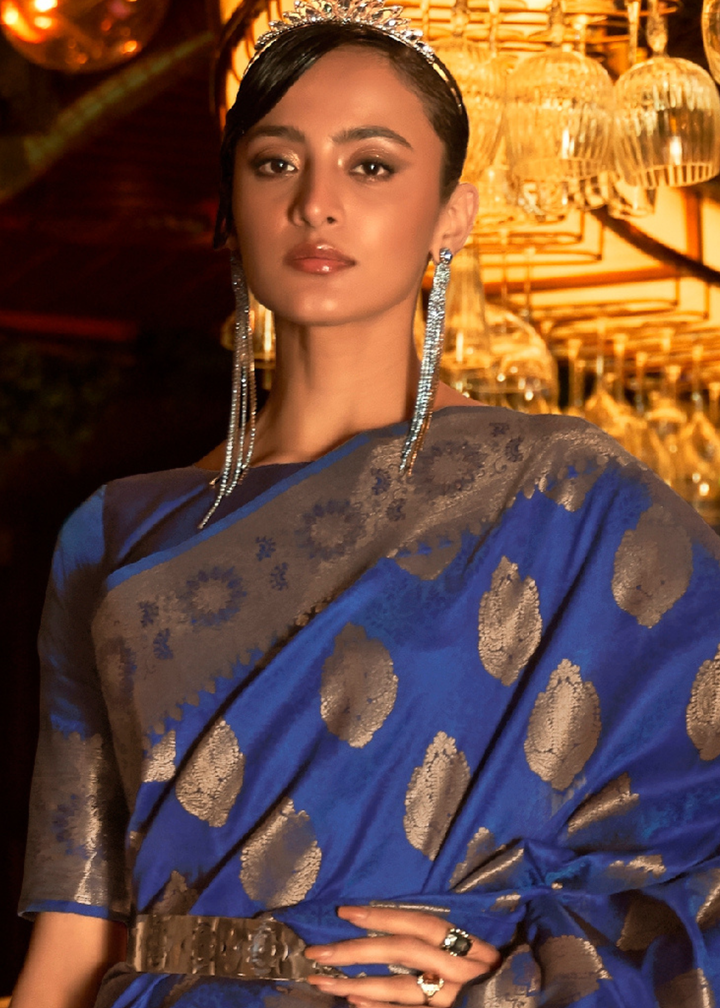 Lapis Blue Handloom Woven Banarasi Silk Saree