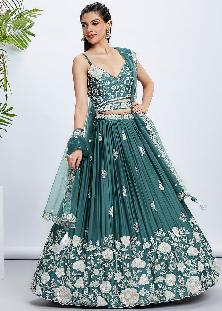 Dark Cyan Blue Georgette Lehenga Choli