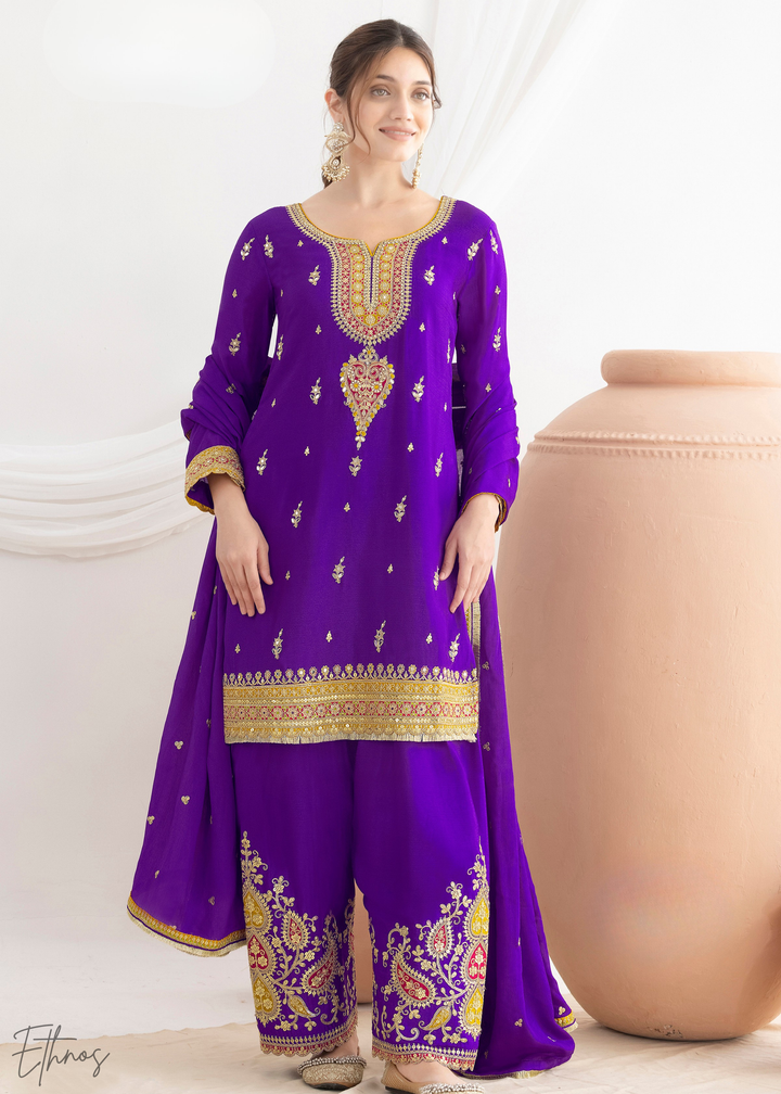 Indigo Purple Chinnon Silk Salwar Suit