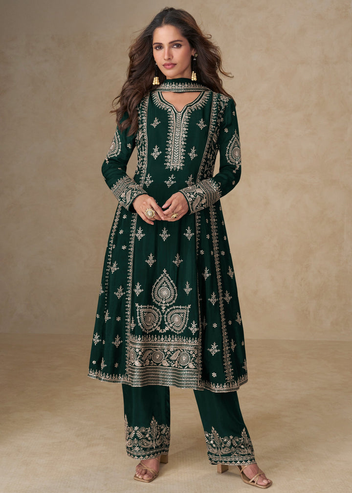 Castleton Green Chinon Silk Suit With Embroidery Work