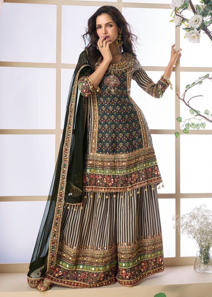Deep Black Pure Viscose Natural Crepe Silk Salwar Suit