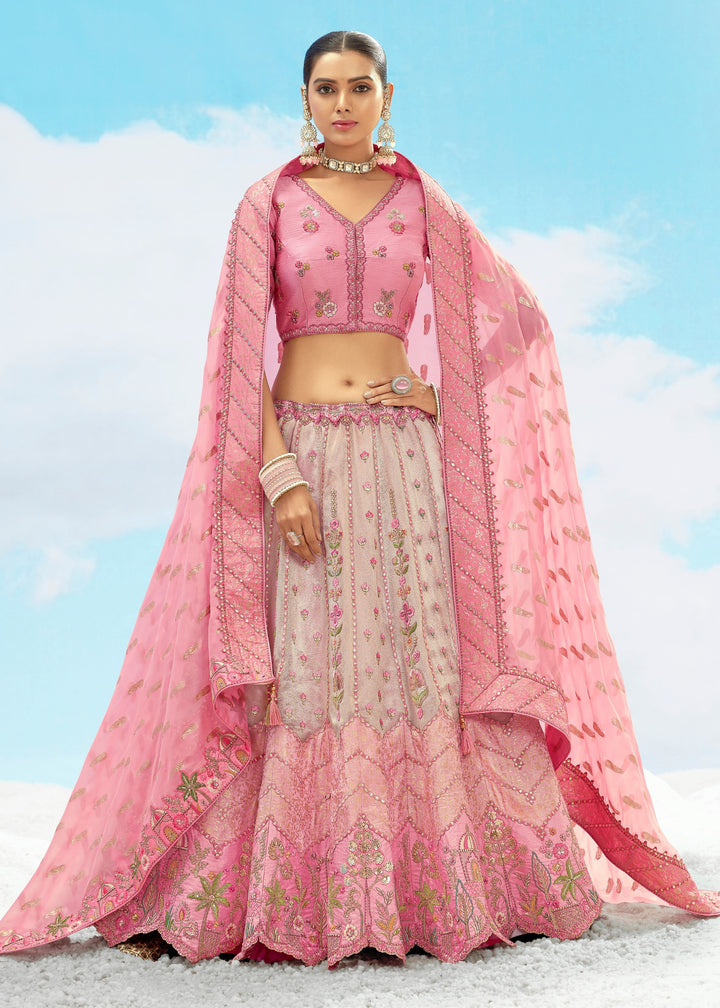 Soft Pink Silk Lehenga With Cut Work Border