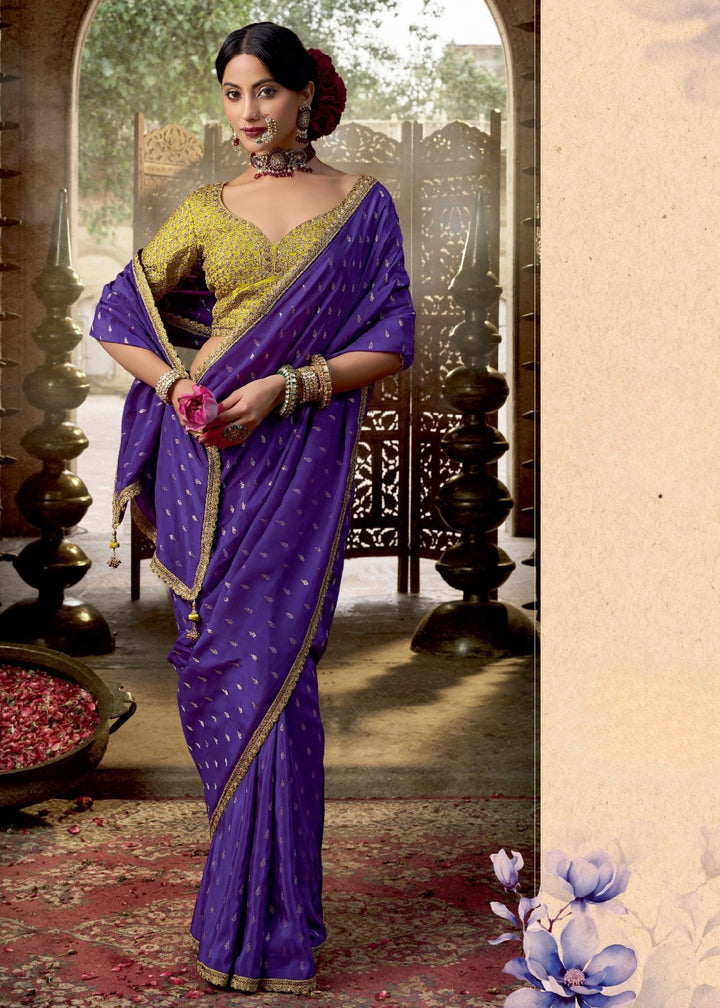 Purple Pure Viscous Crepe based fabric with Hand dying & Butti weaving Saree