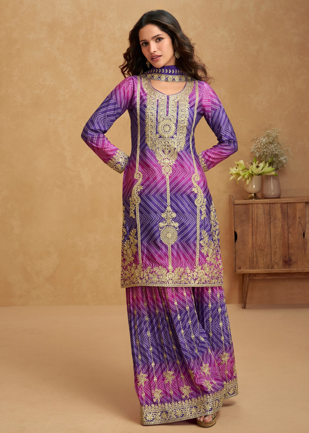 Purple With Pink Accents Silk Salwar Suit