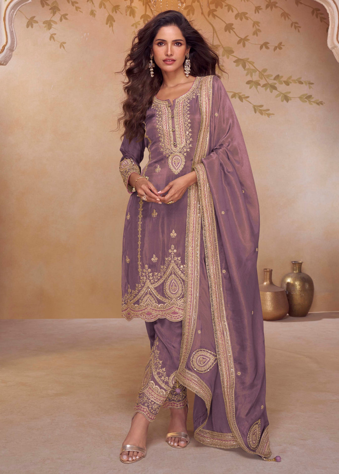 Dusty Lilac Silk Salwar Suit