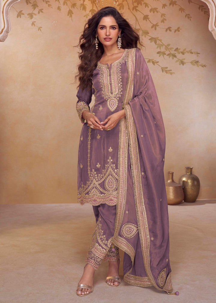 Dusty Lilac Silk Salwar Suit