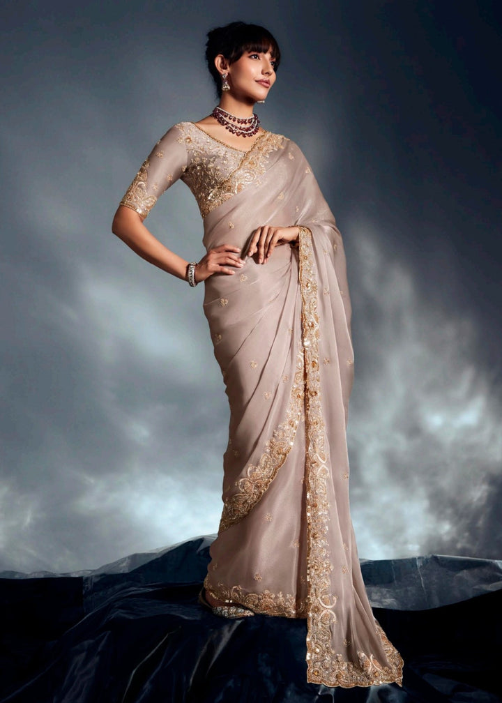 Beige Pure Fancy Saree with Hand Worked Border
