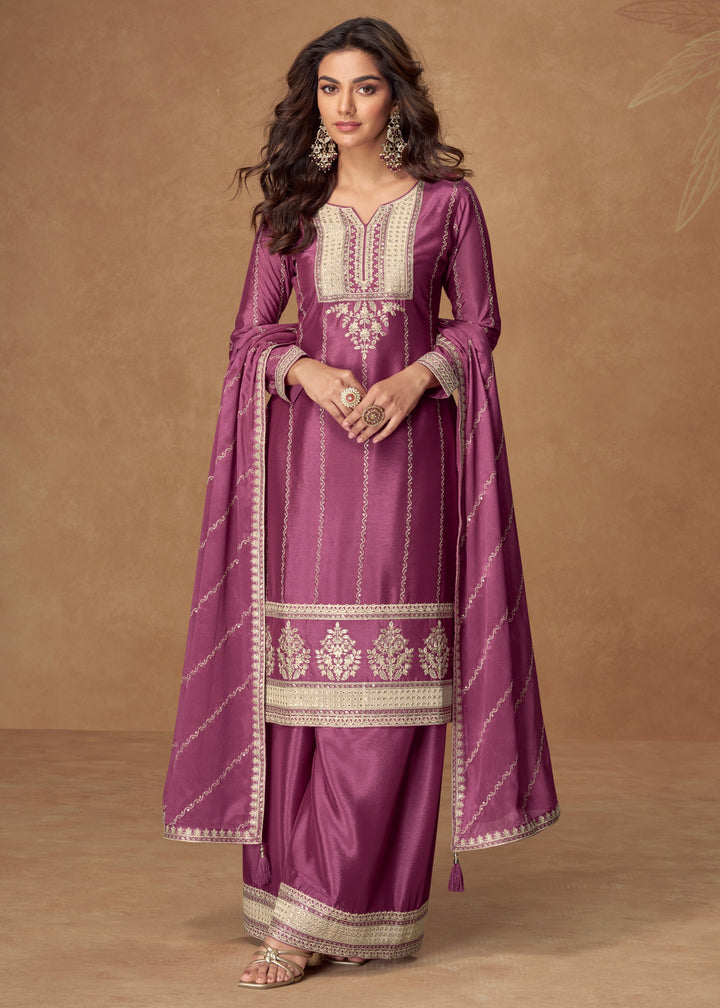 Purple Premium Chinnon Silk Salwar Suit