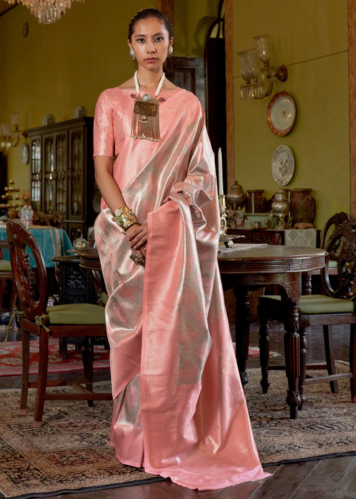 Peach Pure Handloom Dharmavaram Weaving Silk Saree