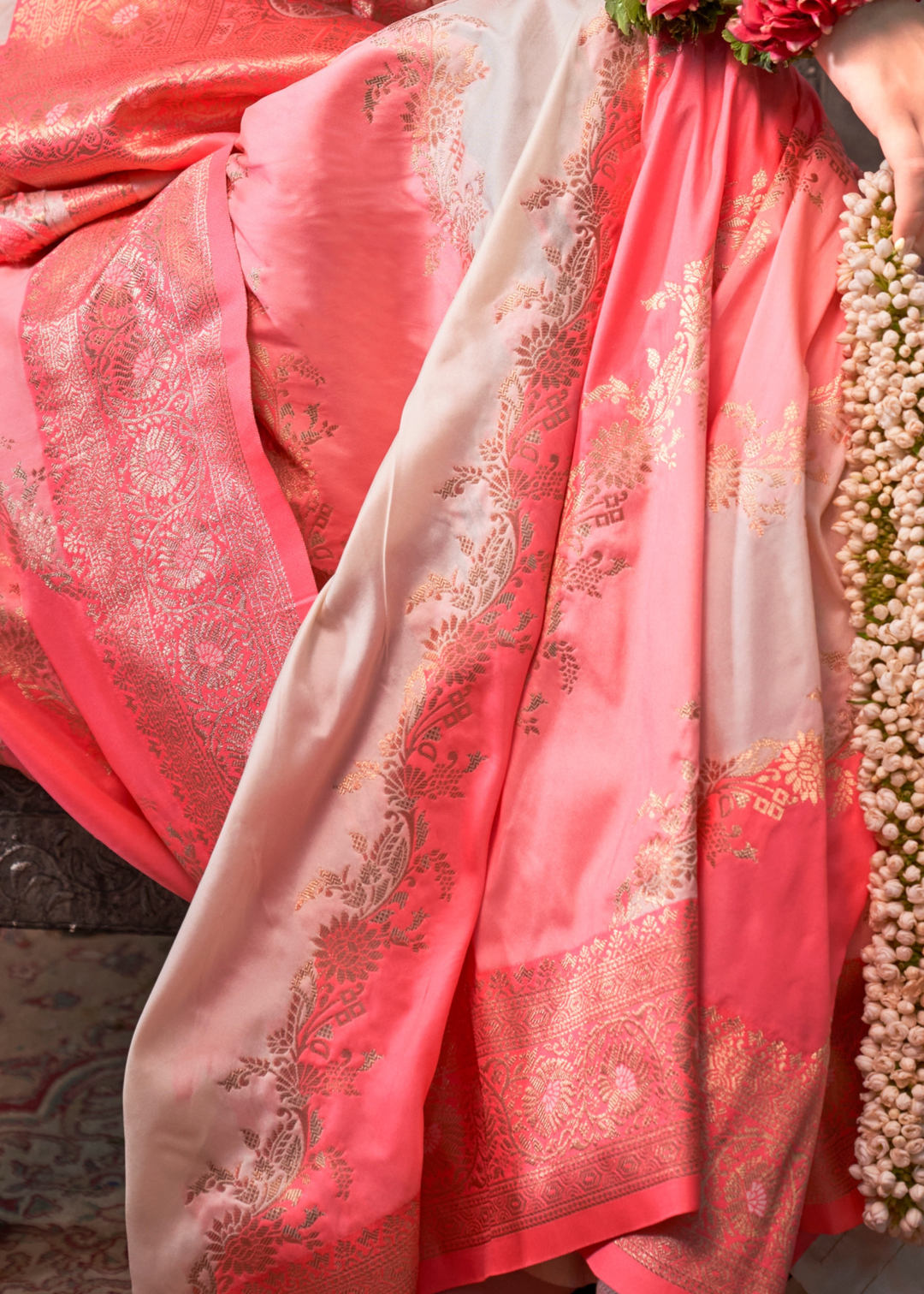 Peach Pink Rangkaat Handloom Silk Saree