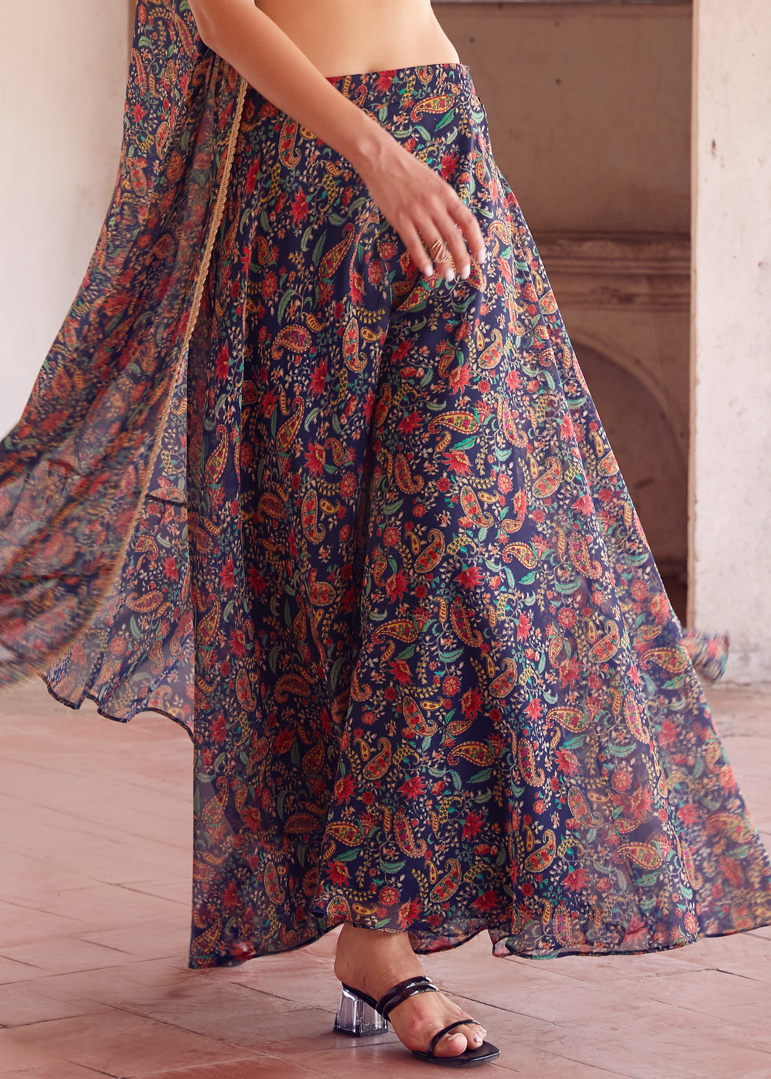 Shades Of Blue Georgette Sharara Choli with Embroidery work