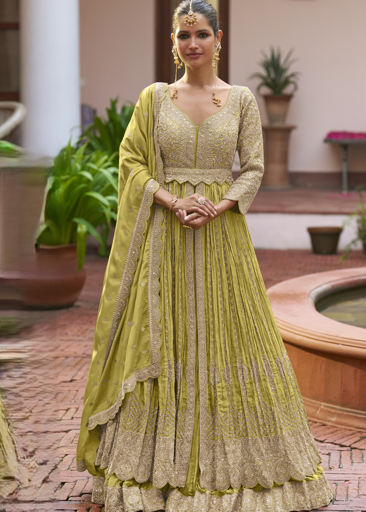 Pistachio Green Chinon Salwar Suit
