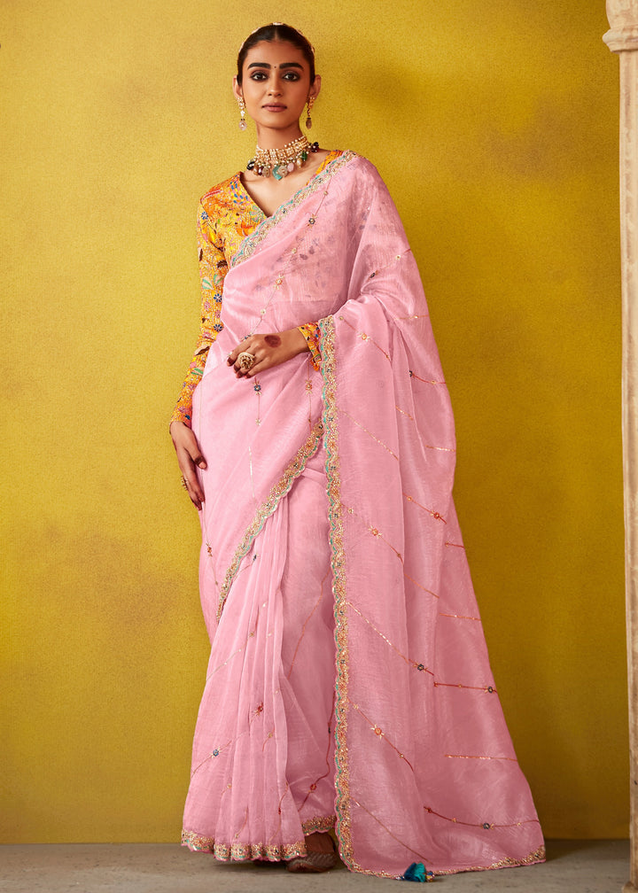 Soft Pink Glass Tissue Silk Saree