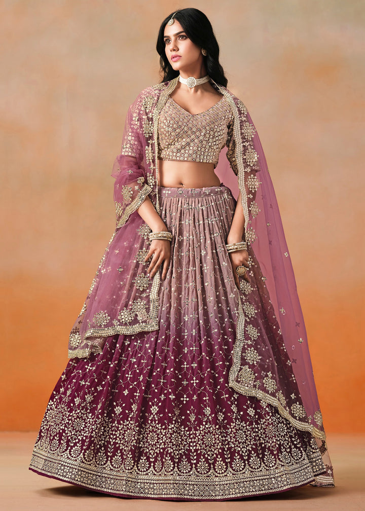 Maroon Sequins Zari Embroidered Work Georgette Lehenga