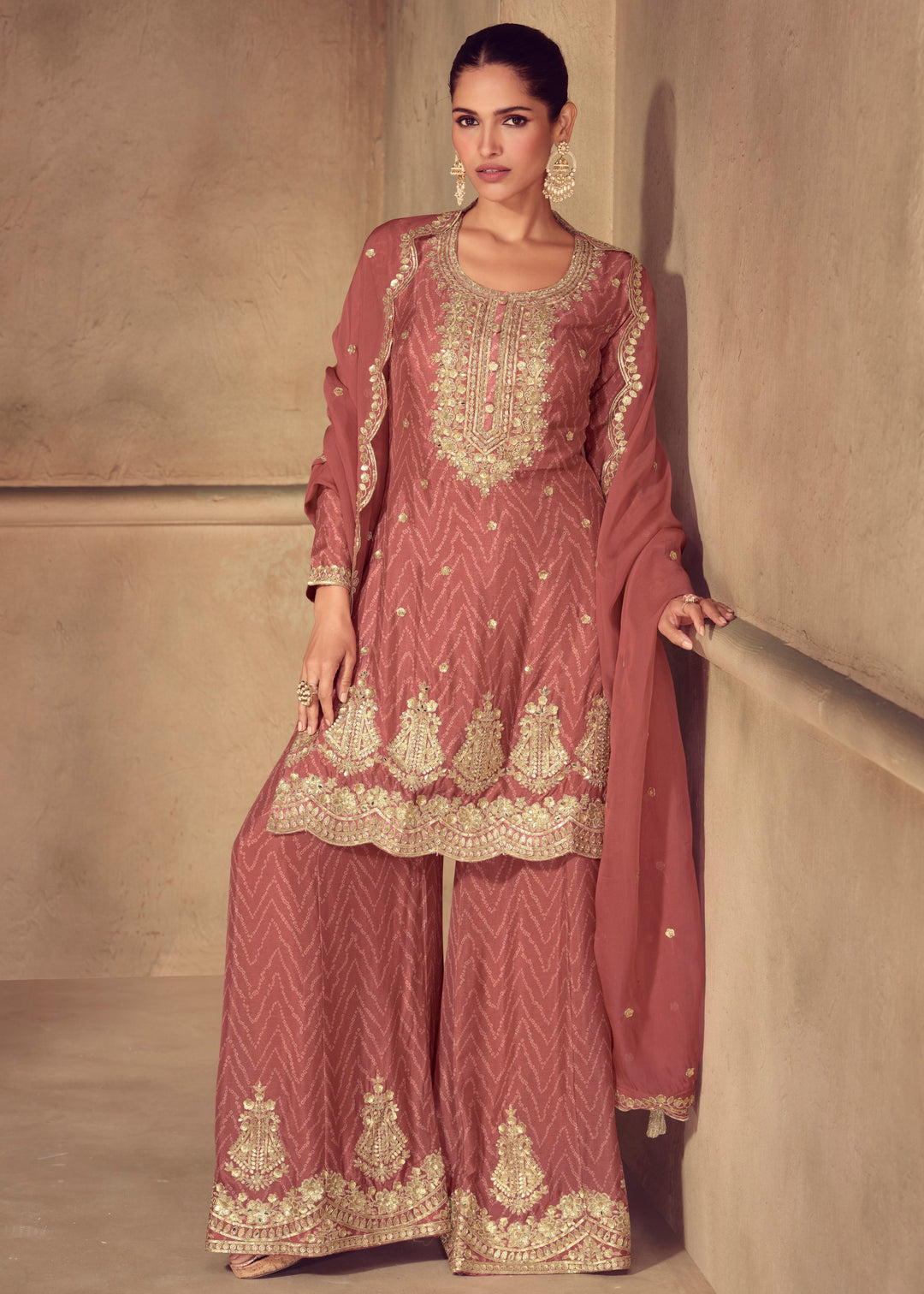 Dusty Pink Chinon Digital Print Salwar Suit