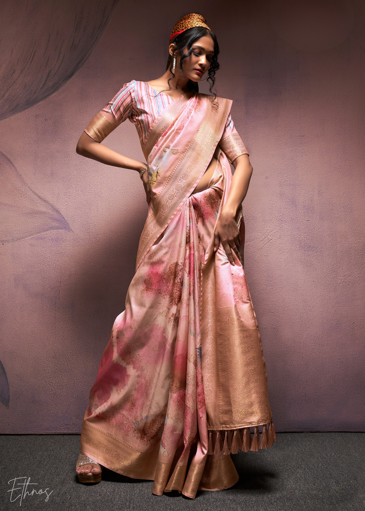 Soft Pink Handloom Weaving Silk Saree