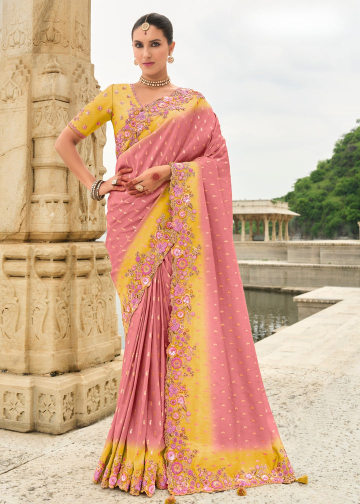 Neon Pink Silk Saree With Embroidery Cut and Butti Work