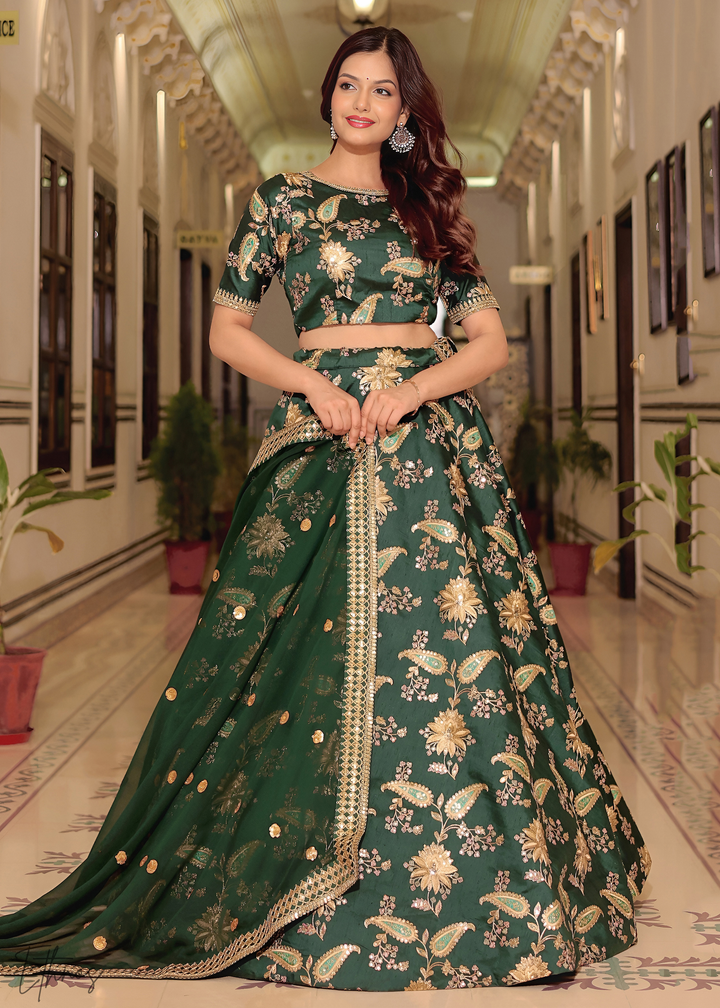 Dark Green Silk Lehenga Choli
