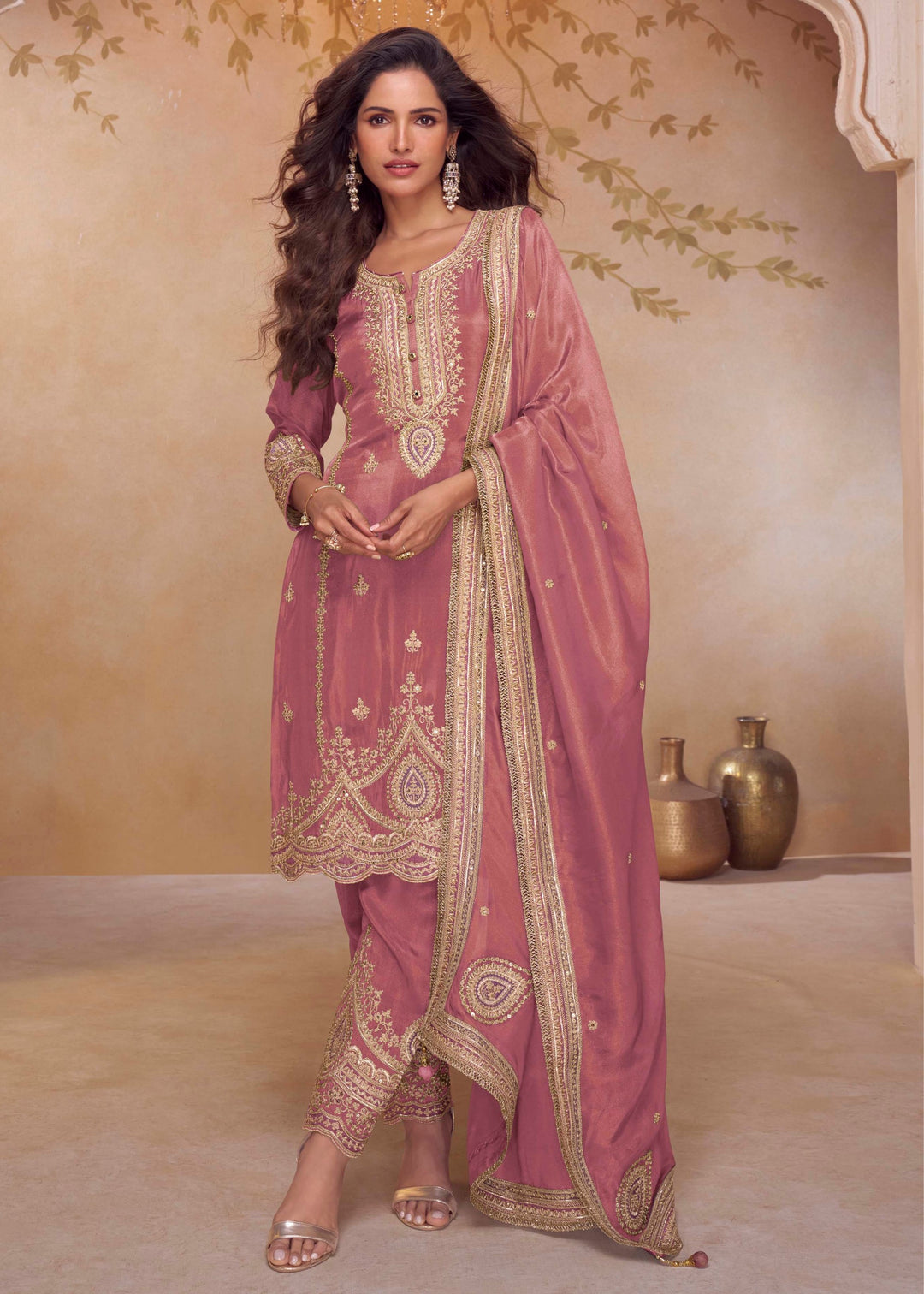 Rose Pink Silk Salwar Suit