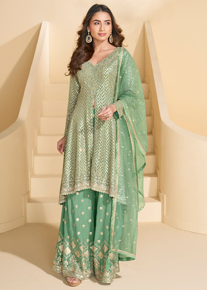 Light Green Georgette Palazzo Suit