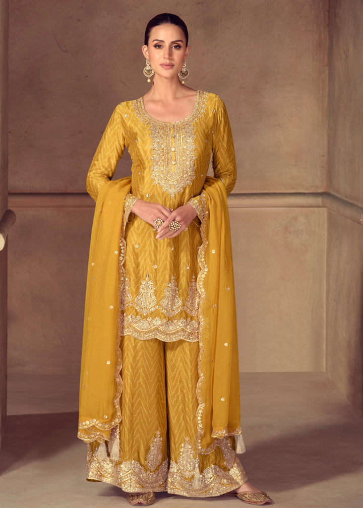 Mustard Yellow Chinon Digital Print Salwar Suit