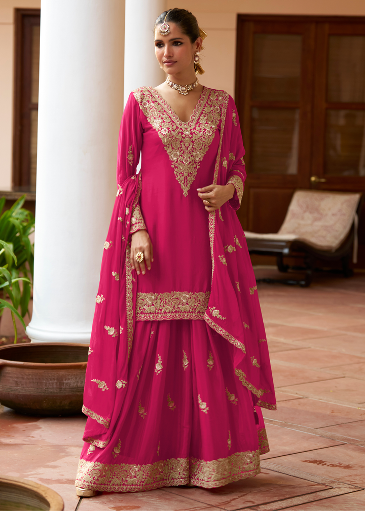 Rani Pink Chinon Palazzo Suit