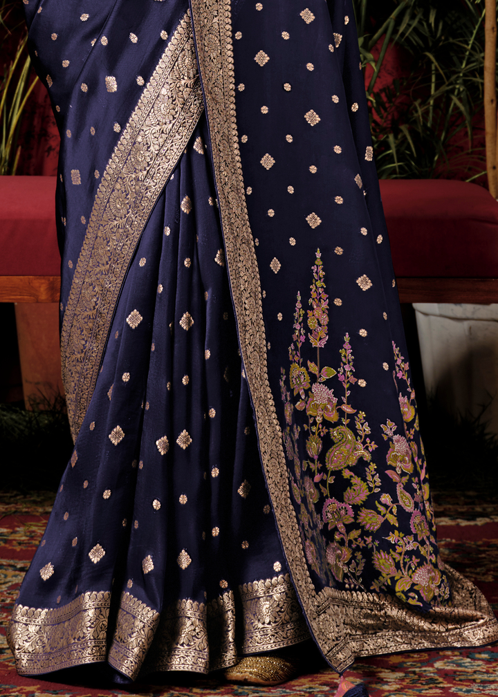 Denim Blue Zari Woven Dola Silk Saree with Designer Pallu