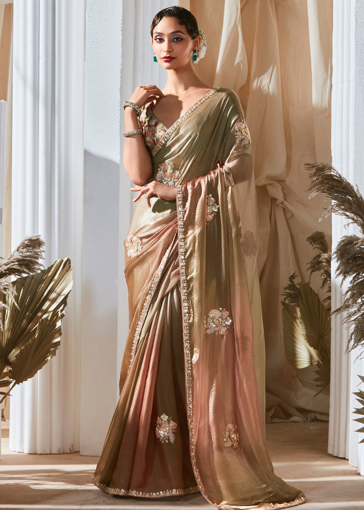 Mocha Brown Fancy Silk Saree With Printed Blouse
