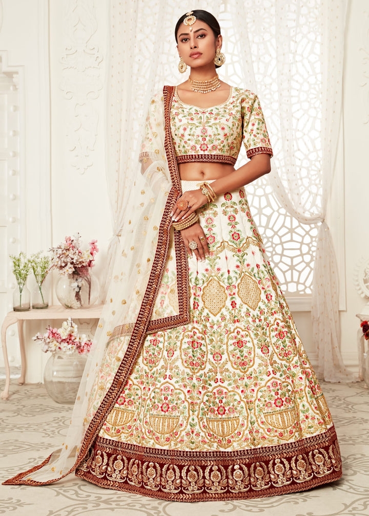 Off-White Art Silk Embroidery Lehenga
