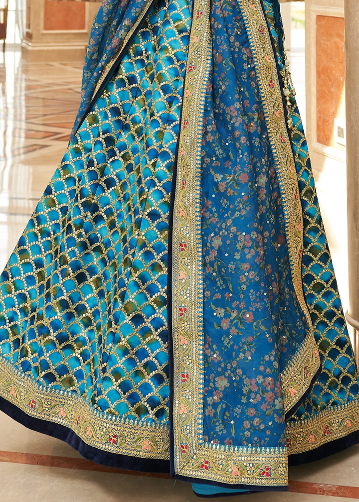 Shades Of Blue Art Silk Lehenga Choli with Thread, Zari,Dori & Sequins work
