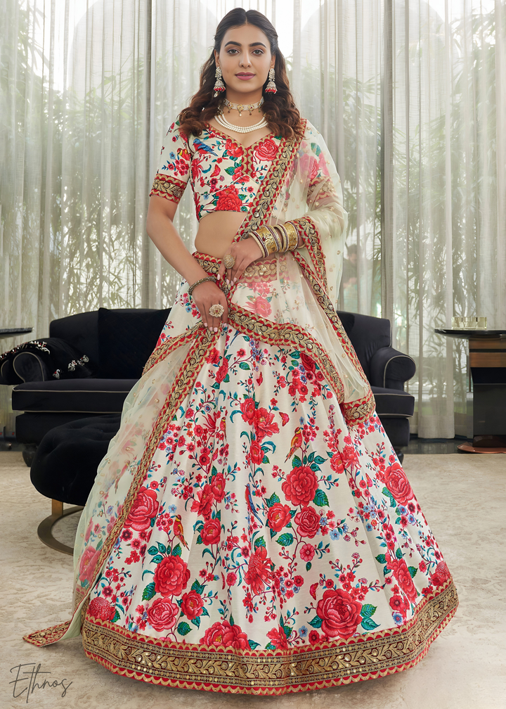 Pearl White Silk Lehenga With Dupatta