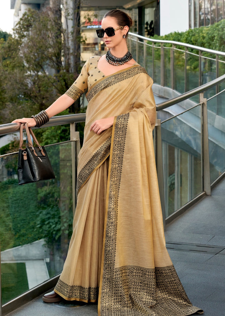 Golden Brown Linen Tissue Silk Saree