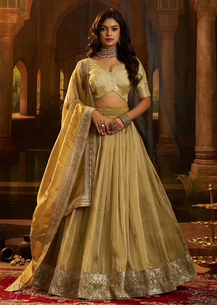 Olive Crepe Art Silk Lehenga
