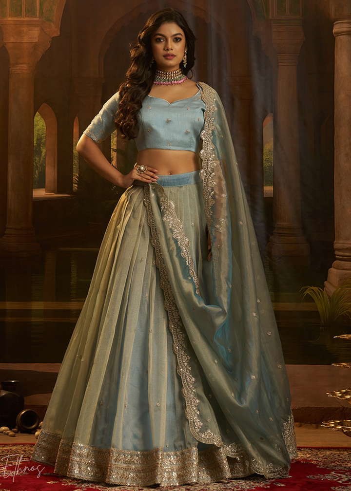 Torquoise Organza Art Silk Lehenga