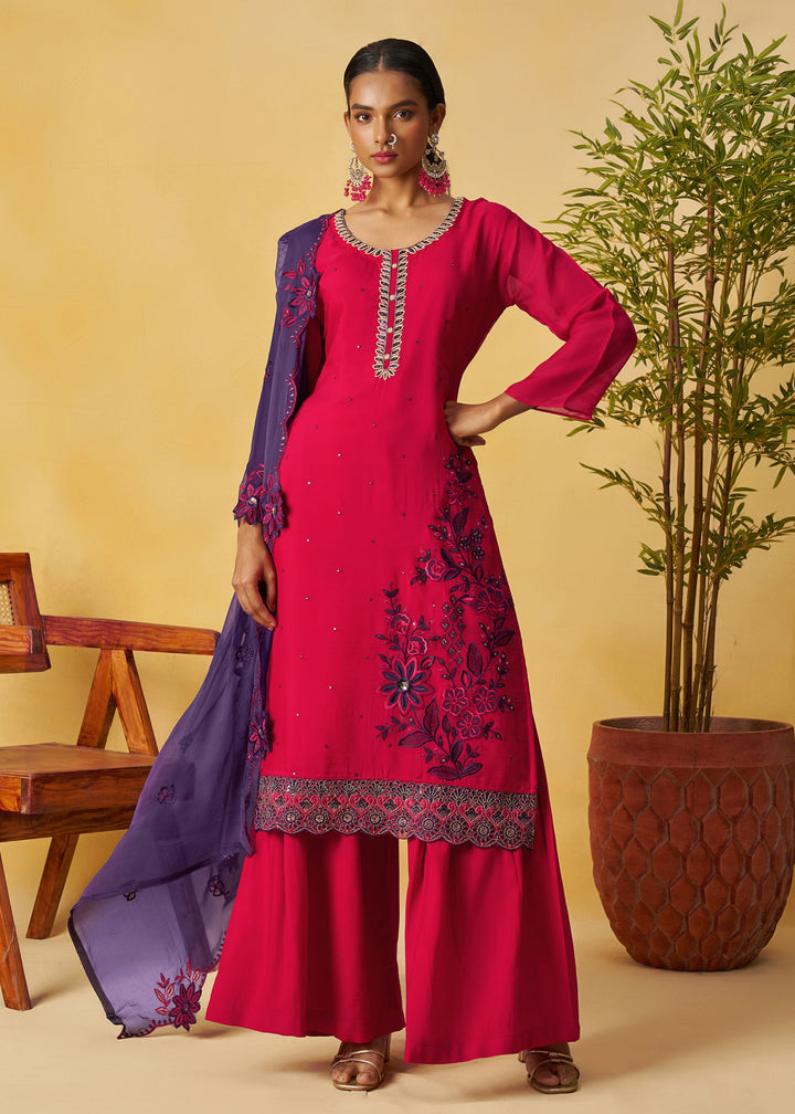 Bright Fuchsia Pink Salwar Suit with Deep Navy Dupatta