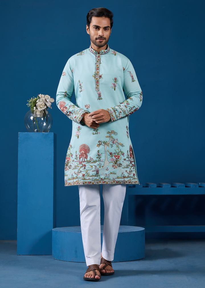 Seafoam Blue Mens Wear Kurta with Pant