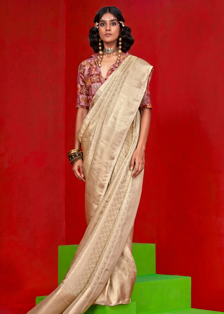 Golden Viscose Zari Tissue Silk Saree