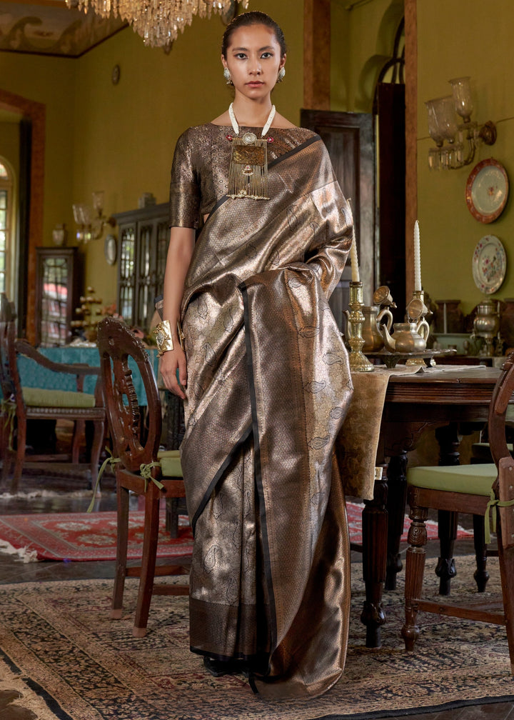 Copper Pure Handloom Dharmavaram Weaving Silk Saree